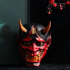 Máscaras de festa de alta qualidade resina prajna resina máscara capacete demônio japonês anime fantasma guerreiro vermelho shura ninja full-face script matar 230826