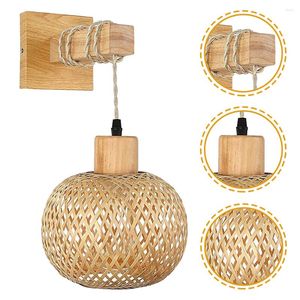 Wall Lamp Woven Light Fixture Rustic Farmhouse Wood Night Sconce Wooden Bathroom