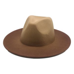 Breite Krempe Hüte Eimer Fedoras Hut für Frauen Filz Farbverlauf Entworfen Panama Formal Jazz Caps Cowboy Cowgirl Sombreros De Mujer 230825
