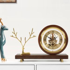 Table Clocks Desk Clock Living Room Ornaments Antique Shelf Home Decoration Creative Imitation Mechanical Solid Wood Clock.