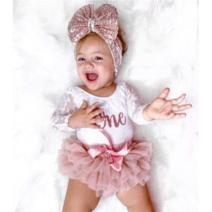 Set di abbigliamento Neonate Il mio primo compleanno Abiti Carino manica lunga in pizzo floreale Pagliaccetto Tutu Gonna Set fascia 030 Mesi 230825