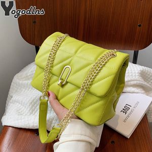 Kvällspåsar Kiwi Green Summer Pu Leather Flap Crossbody för kvinnor Luxury Solid Color Shoulder Handbags Chain Purses 230826