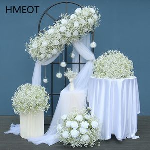 Flores decorativas grinaldas personalizadas branco rosa bebê respiração gypsophila flor linha arranjo casamento prop pano de fundo deco rosa mesa peça central buquê de bola 230825