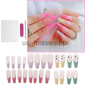 False Nails 24 PCS Women's Long Nails French False Selfadhesive Sticker Nail File inkluderade Women Hand Finger Beauty Supplies X0826