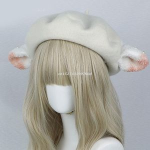 Berets Solid Color Beret Lolita Painter Hat Beanie Lamb Ears Octagonal Wild for Chilly Outdoor Activities Morning Workout 230825