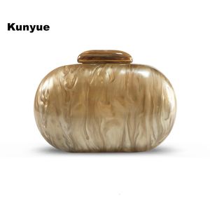 Evening Bags Purse Women Acrylic Cute Round Marble Brown Pearl Party Evening Bags Brand Designer Luxury Prom Handbags Casual Solid Clutch 230825