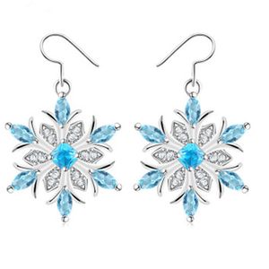 S925 Sterling Silver Elegant Blue Rhinestone Snowflake Drop Earring For Women Fashion Crystal Zircon Dingle Earring Christmas Smycken Tillbehör