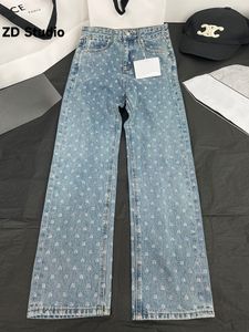 Mens Jeans ZD Studio Yüksek Sürüm Sonbahar Kış Ağır Endüstrisi Bir kelime Kristal Tam Elmas Retro Kolye Kadınlar 230825