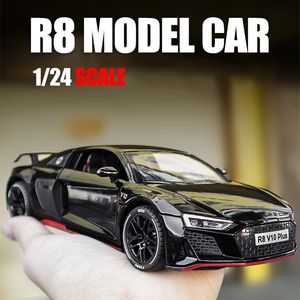 Uçak Modle 1 24 R8 V10 Plus Spor Araba Alaşım Modeli 1 24 Metal Oyuncak Diecast Simülasyon Sesi ve Işık Koleksiyonu Boys Hediye 230825