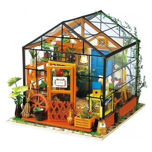 Doll House Accessories Robotime DIY Doll House with Furniture Children Adult Green Miniature Dollhouse Wooden Kits Assemble Toy Xmas Brithday Gifts 230826