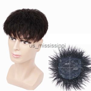 Perruques synthétiques 15x15cm Kinky Straight Curl Hommes Toupee Système de remplacement de cheveux humains Toppers postiche cheveux perruque hommes clip dans les cheveux x0826