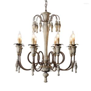 Chandeliers Custom Wood Candle Lights American Vintage Lamp French Living Room Light Dining Hanging Fixtures