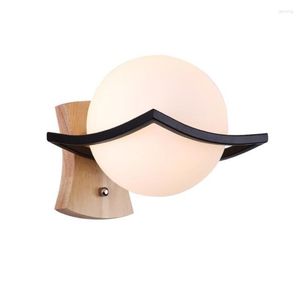 Wall Lamp Vintage Modern Sconce Lighting Fixture With Glass Globe Wooden / Metal Base For Bedroom Bathroom Hallway