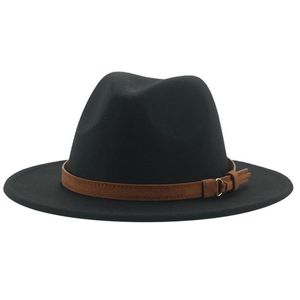 Ampla borda chapéus balde fedora para mulheres homens sólido cinto clássico vestido formal cáqui preto inverno sombreros de mujer 230825
