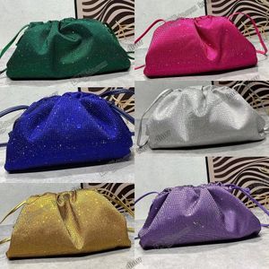 Designer Mini Pouch bag Emerald Rhinestone Embellished Satin Clutch With Strap crossbody shoulder Intrecciato Leather Small Clutch Evening Bags Purse p6yT#