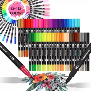 Markers Watercolor Art Markers Brush Pen Dual Tip Fineliner Drawing for Calligraphy Painting 12486072100132 Colors Set Art Supplies 230825