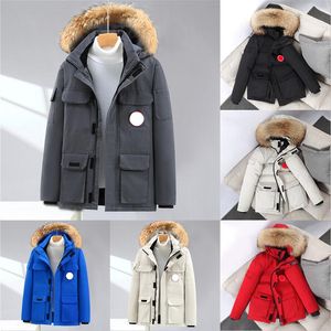 Kanada Modemarken Designer Gänsedaunenjacke Unisex Weiße Entendaunen Daunenmäntel Herren Damen Winter Warme Oberbekleidung Natürliche echte Waschbärpelzkragen Daunenjacke