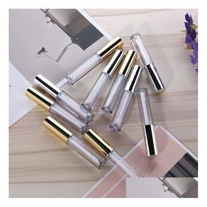 Packing Bottles Wholesale 10Ml Mini Round Lip Gloss Tube Cosmetic Package Lips Bottle Empty Container With Gold Cap Drop Delivery Of Ot61N