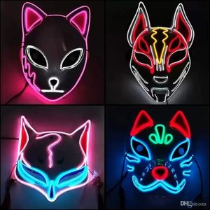 LED Halloween Mask Mixed Luminous Glow In The Dark Mascaras Halloween Anime Party Costume Cosplay Masques EL Wire Demon Slayer Fox AU17