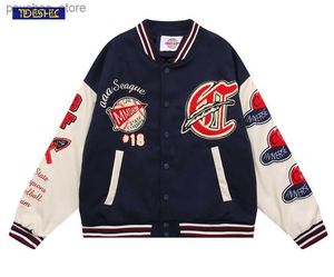 Streetwear Baseball Uniforme Veste Pour Hommes Lâche Casual Broderie Couture Veste À Manches En Cuir Coton Rembourré Baseball Uniforme Q230826