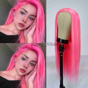 Synthetic Wigs Pink Synthetic Hair Wigs Natural Red Pink Mixed Long Straight Hair Heat Resistant Synthetic Lace Wigs for Fashion Women x0826