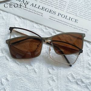 أزياء النظارات الشمسية إطارات CEOFY MENS MANDAL GASHES GRASES Frame Optical Myopia Sun Clip 2 in 1 Propized Prescription Eyeglasses Frame High