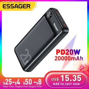 Essager Power Bank 20000mah Externt batteripaket 20000 MAH PowerBank PD 20W Fast Charging Portable Charger för iPhone Poverbank Q230826