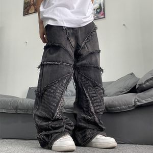 Мужские джинсы кибер -уличная одежда Y2K черная мешковатая штамба