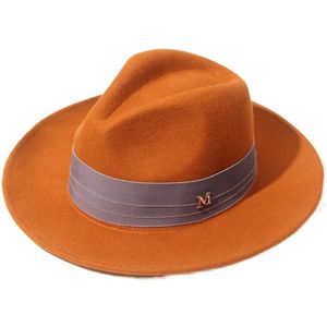 Breda brimhattar hink retro fedora hatt platt grim färg m standard brittisk kvinnas jazz topp höst och vinter vild ull Panama 230825