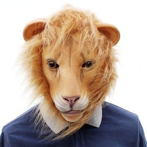 Party Masks Latex Lion Mask Full Face Animal Masks Halloween Masquerade Birthday Party Mask Cosplay 230825