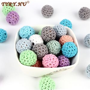 Teethers Toys TYRYHU 10Pcs Wooden Chewable Beads 16mm Baby Teether DIY Craft Jewelry Crochet Pacifier Chain Accessories 230825