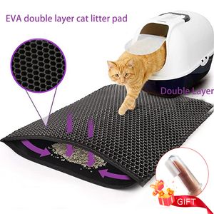 kennels pens Cat Litter Mat With Gift Double Layer Waterproof Pet Litter Box Mat Non-slip Sand Cat Pad Washable Bed Mat Clean Pad Products 230825