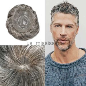 Syntetiska peruker grå hår herrar toupee full poly injektion pu hår ersättning manlig peruk människa hårprotes toupee för män x0826