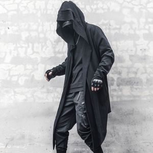 Herren-Trenchcoats, japanischer dunkler Stil, lange Kapuzen-Strickjacke, Windjacke, asymmetrische Persönlichkeit, Kreuzstich-Cape-Mantel 230825