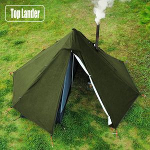 Tents and Shelters Camping Teepee Tent with Chimney Window Outdoor Ultralight Tipi Pyramid Double Layer Bushcraft 1 Person 230826