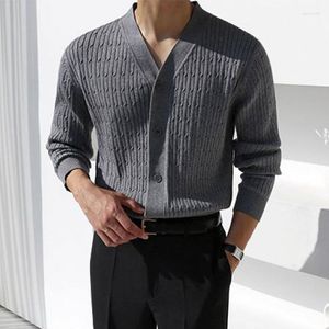 Suéter masculino syuhgfa estilo coreano malhas cardigan tendência moda com decote em v camisola outono 2023 negócios casual moletom casaco