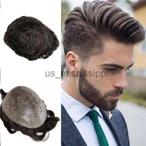 Perucas sintéticas peruca masculina cabelo humano marrom loiro preto super durável pele fina pu natural linha capilar homens substituição de prótese capilar x0826