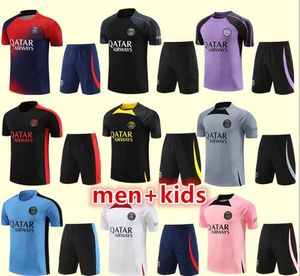 23 24 PSGs-Trainingsanzug 23 24 PARIS Sportswear-Trainingsanzug Kurzarmanzug Fußballtrikot-Kit Uniform Chandal Erwachsenen-Sweatshirt Pullover-Sets Männer Kinder 666