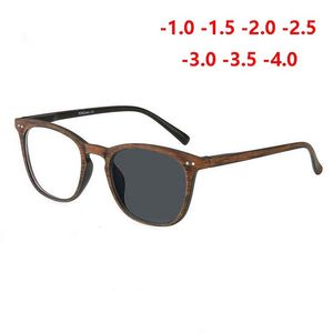 Moda óculos de sol quadros sol lentes pocromáticas acabados miopia óculos para unisex retro madeira cor camaleão míope óculos 0 -1.0 -1.5 -a -4.0 230825