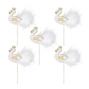 Other Event Party Supplies 5PCS Feathered Wing Cake Pick Swan Cupcake Topper Decorative Beautiful Decoration for Birthday A20 230825