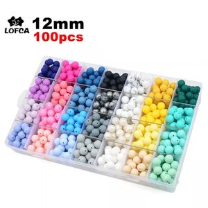Teethers Toys LOFCA 12mm 100pcs Silicone Beads Round Teether Baby Nursing Necklace Pacifier Clip Oral Care BPA Free Food Grade Colorful 230825