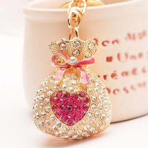 Keychains Mini 3D Rhinestone-Crystal Heart Money-bag Purse Keychain Charm Pendant Handbag Butterfly-Bow Fortune-Keychain Key Ring