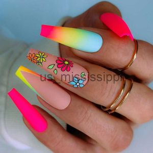 False Nails 24pc Long Ballerina False Nail Wearing Nail Colored Gradient Butterfly French Press on Nail Sticker Summer Full Cover False Nail x0826