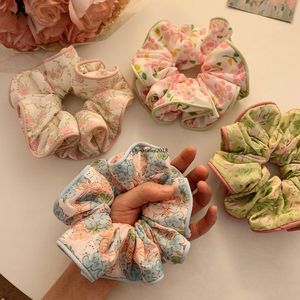 Romantiskt tryckt mönster Flower Scrunchies Korean överdimensionerad hästsvanshållare gummi elastiska hårband hårtillbehör huvudbonader