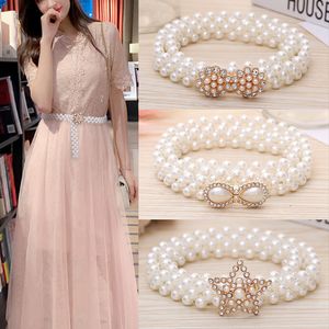 Waist Chain Belts Trendy Pearl Women Fashion Elastic Dress Waistband Ladies Designer Thin Clothing Accessories 230825