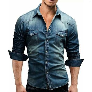 T-shirts pour hommes T-shirt rayé à manches longues Chemise décontractée Couleur unie Patchwork Denim pour hauts pour hommes Hommes courts d'été