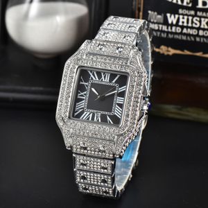 Nova venda quente masculino diamante incrustado série caso e cinta cheia de diamante pulseira de aço inoxidável relógio de quartzo moda tendência