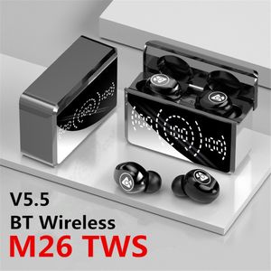 M26 TWS TRUE Kablosuz Kulaklık Bluetooth V5.5 Enc Aracılar Kulaklık Stereo Oyun Müzik Kulaklıkları Kulaklıklar Ayna Yüzeyi LED Dijital Ekran Spor Kulaklıkları