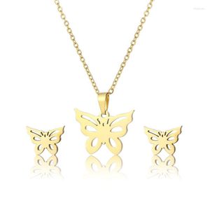 Серьги ожерелья устанавливают модную бабочку с серьги -серебряной цепью золотой из нержавеющей стали украшения из нержавеющей стали