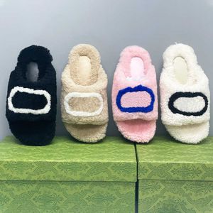 Sandalo scorrevole da donna in lana Designer Slide Sandali con plateau in pelliccia interna per la casa Ciabatte invernali NO463